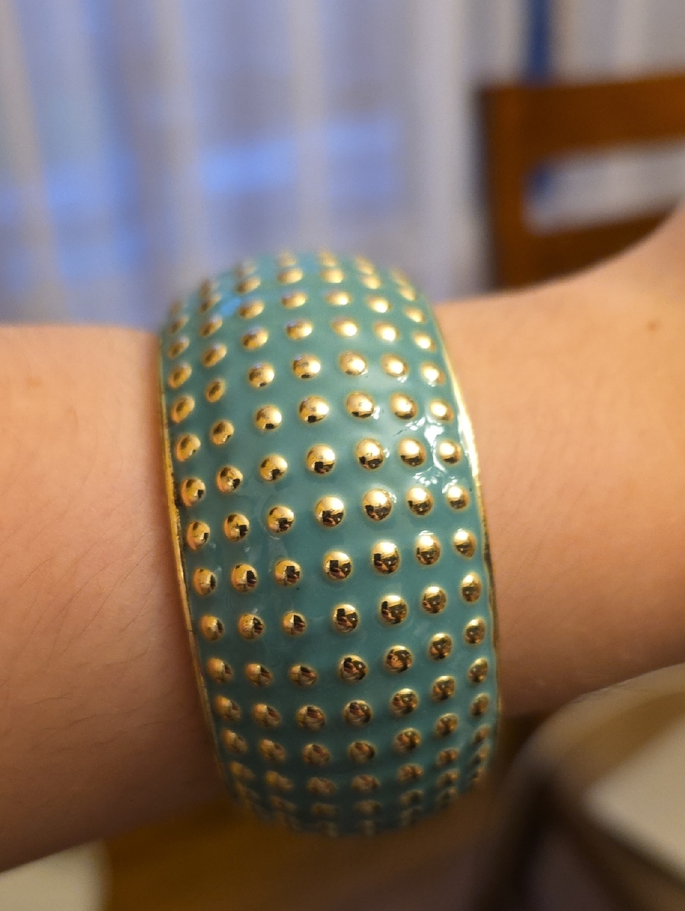 Teal and Gold Dot Clamper Bracelet